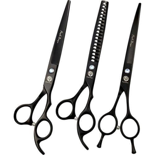 Purple Dragon 7 inch 19.5 cm Black Grooming Hair Clippers Pet Shears Set Fishbone Thinning Rate 50% Dog Animal In Pet Supplies