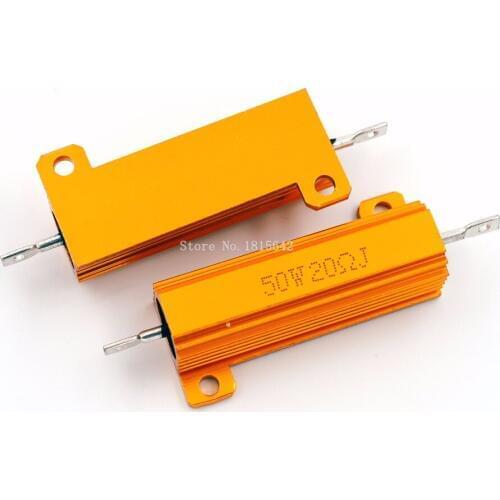 RX24 50W 20R 20RJ Metal Aluminum Case High Power Resistor Golden Metal Shell Case Heatsink Resistance Resistor 20 ohm 50w
