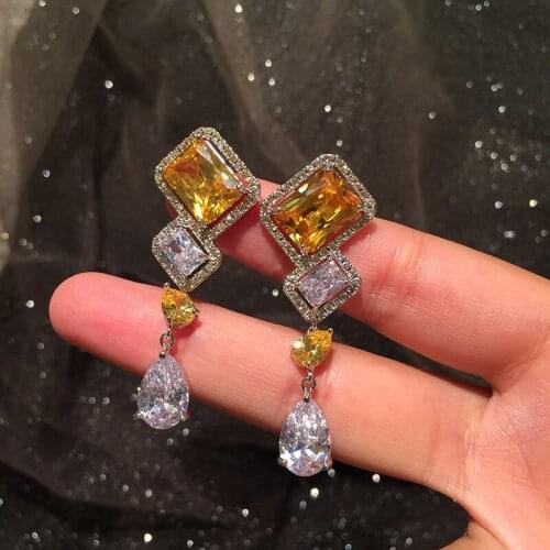 Cute Pendant Drop Crystal Earrings 925 Sterling Silver Charm Earring for women Jewelry Temperament Zircon Tassel Long Accessorie