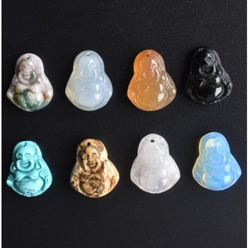 2020 Fashion good quality natural stone buddha carved charm mixed pendants for jewelry making 8pcs/lot wholesale free shipping