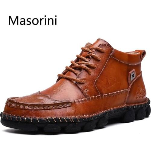 New Autumn Winter Leather Men Boots Comfortable Motorcycle Boots Men Footwear Rubber Ankle Boots Mens Shoes Size 38-48