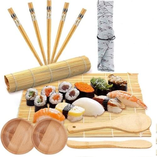 Homemade Sushi Making Kit Bamboo Rolling Diy Sushi Maker Set of 12 Pcs Kitchen Rice Roll Mold Tools for Kids Beginners