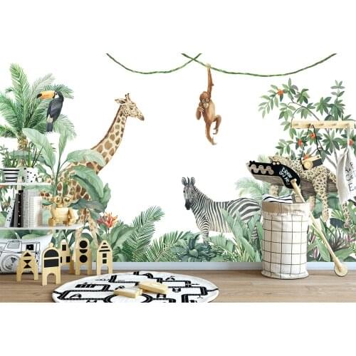 Bacal 3D Wallpaper Mural Modern Hand-painted Tropical Plant Leaves Animal Living Room Bedroom 3d wall papers papel de pared