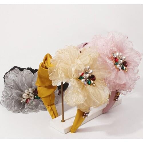 New Fashion Inlaid Colorful Rhinestone Fabric Headband Exaggerated Big Flower Gorgeous Hairband Hair Jewelry Accessories