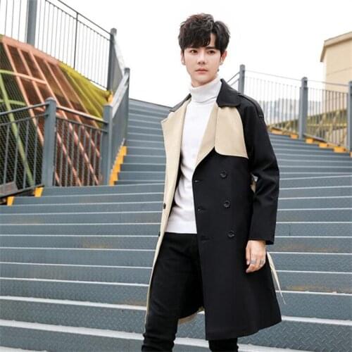 Autumn trench coats mens mid-length handsome over-the-knee korean style trendy British style loose clothes khaki black blue