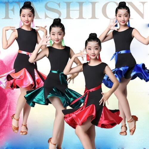 Flower Girls Ruffle Ballroom Latin Dance Wear Dress Competition Girl Kid Child Salsa Tango Cha Cha Performance Practice Skirt