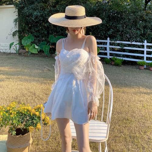 Swimwear One Piece Korean Swimsuit Female For Women Indoor 2021 Swim Wear Girl Split Shorts Long Sleeve Shoulder Sexy New Suit