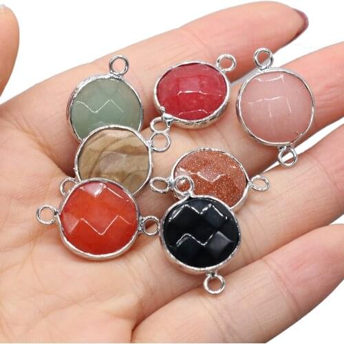 5pcs Natural Stone Pendant Round Shape Black Agates Pink Red Crystal Connector for Jewelry Making Necklace Bracelet