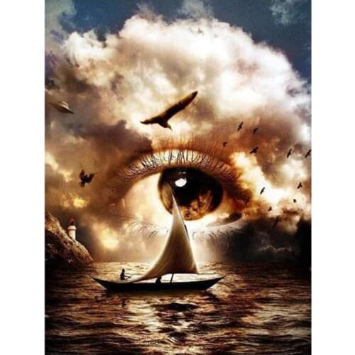 Full square diamond mosaic scenery eye embroidery paint boat rhinestone wall sticker decor dimond drawing art needlework picture