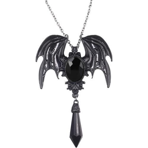 Drop Shipping Halloween Necklace Gothic Vampire Bat Necklace Women Men Red Blue Black Crystal Bat Pendant Necklace Costume Party