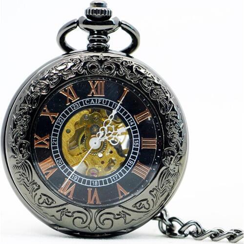 Luxury High quality Mechanical Roman Numerals Pocket Watch Skeleton Steampunk Clock With Chain Pendant