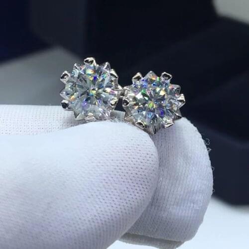 Passed Diamond Test Excellent Moissan Diamond S925 Silver Gold Plated Snowflake Moissanite Diamond Stud Earrings Fine Jewelry
