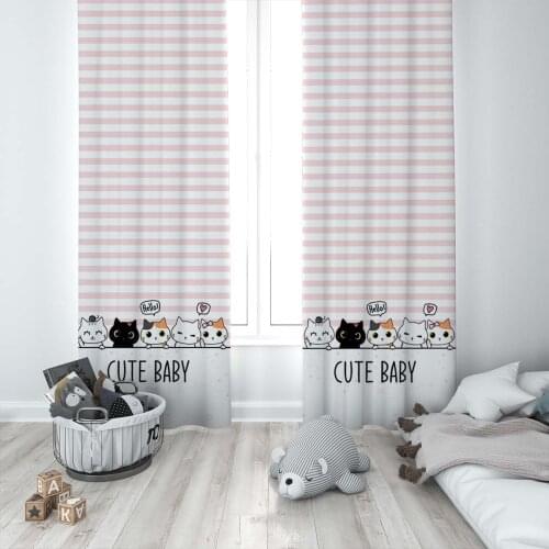 Curtains Children 3D Printed Decorative Items Home Childrens Room Cute Baby Cats Meow Love White Model 062