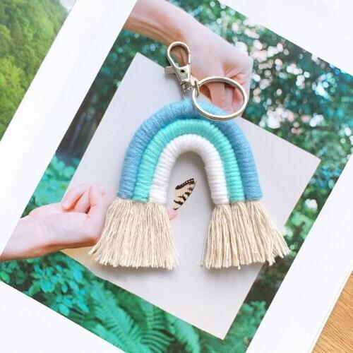 Nordic Woven Colorful Rainbow Pendant Keychain Key Ring Holder Hanging Bag Car Decor Children Baby Girl Room Wall Decor
