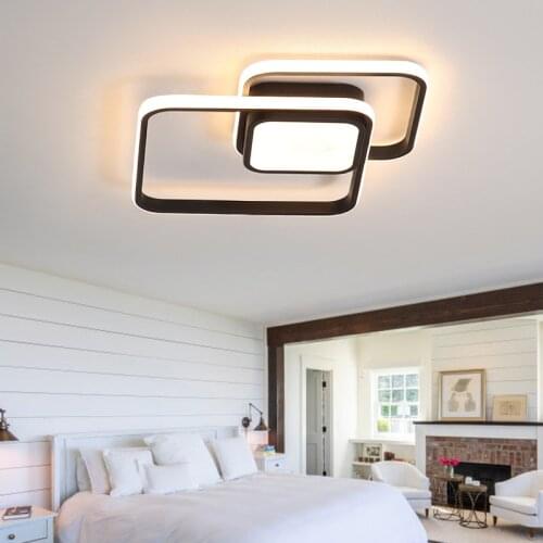 Modern Bedroom Chandelier Black White Square Ceiling Hanging Lamp for Dining Room Kitchen Foyer Remote Dimmable Indoor Lighting