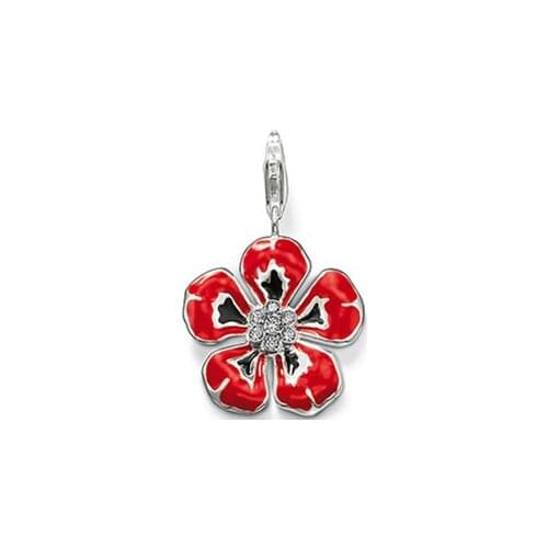ThomasPT1614 Pendant Red Flower Cute Charm Euro-American style Good Jewelry In 925 Sterling silver Fit Bag Bracelet