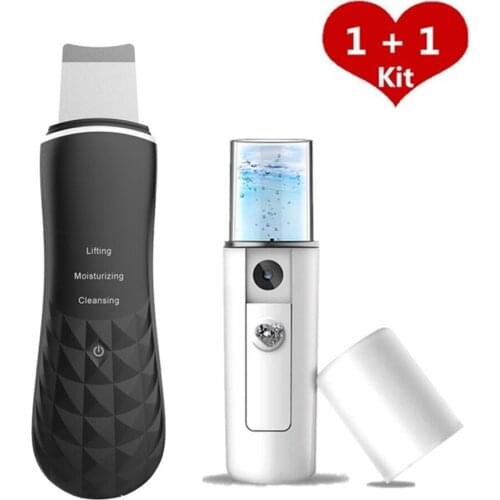 Ultrasonic Peeling Face Scrubber Blackhead Remover Facial Exfoliator Acne Peeling Shovel Machine + Nano Facial Steamer Sprayer