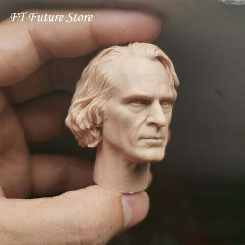 In Stock Collectible 1:6 Scale Joaquin Phoenix Unpainted Head Carving PVC Joker Clown Head Sculpt Toy Model for 12 inches Body