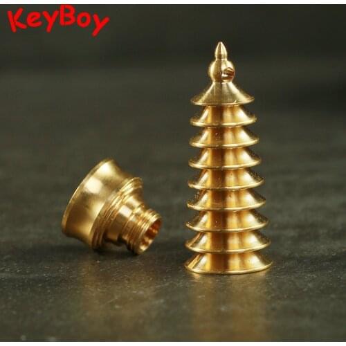 Vintage Brass Hollow Wenchang Tower Storage Bottle Pendants for Keychain Chinese Style Copper Craft Car Key Chain Ring Hanging