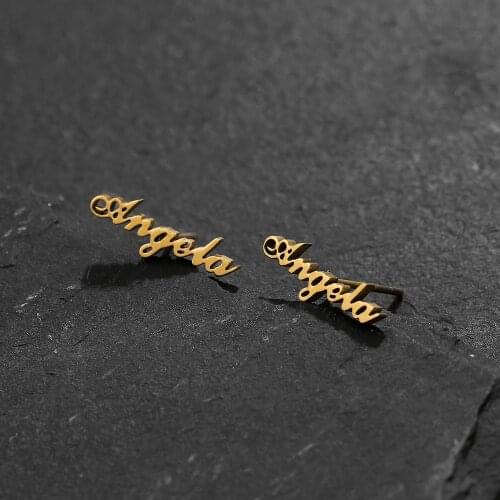 NEULRY Fashion Stainless Steel Customize Name Stud Earrings Women Girls Jewelry Titanium Gold Color Letter Earring