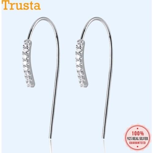 Trusta Genuine 925 Sterling Silver Fashion Cute Sweet Dazzling CZ Stud Earrings For Women Girls Kids Jewelry Gift DS2322