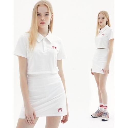 2021 Butterfly Embroidery Print Skirts Sets Women Summer Streetwear Simple Casual Polo Neck Short T Shirt Slim Skirt 2 Piece Set