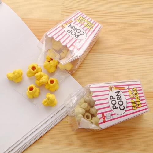 1BOX Creative Popcorn Rubber Pencil Eraser Student Study Material Kawaii Stationery Prizes for Kids Chic Gifts