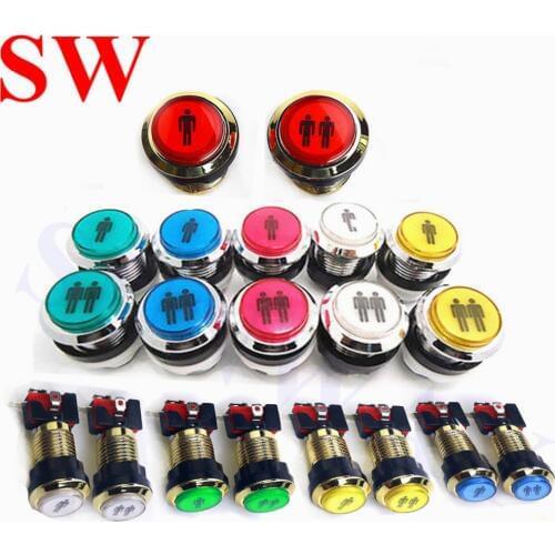 10PCS 12V LED Coin chrome Push Button Arcade Single Dual gilded push buttons with microswitch 32mm round lighted push button