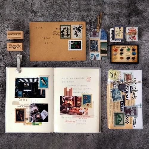 46 Sheets Stamp Sticker Pack Retro Plant Scrapbooking Stick Label DIY Decorative Stickers Stationery Supply