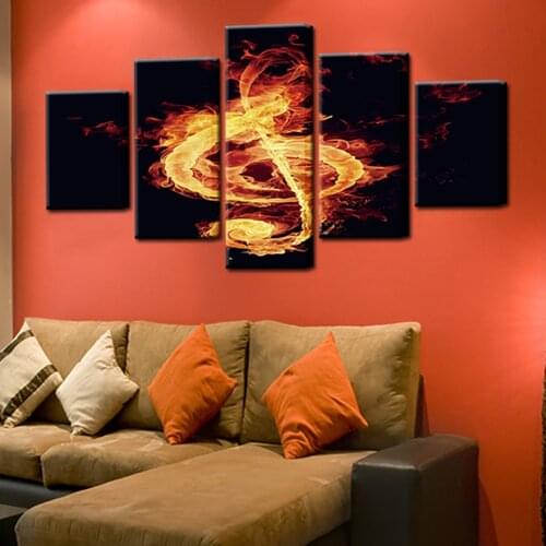 Modern Painting HD Printed On Canvas Home 5 Pieces/Pcs Flame Music Notes Decoration Posters Framework Living Room Art