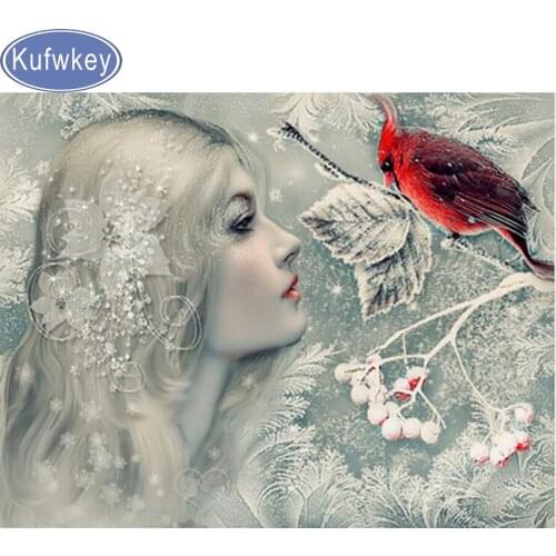5D diy Diamond Painting beauty and bird,Full square 3d Diamond Embroidery Cross Stitch winter snow,diamond Mosaic Decoration
