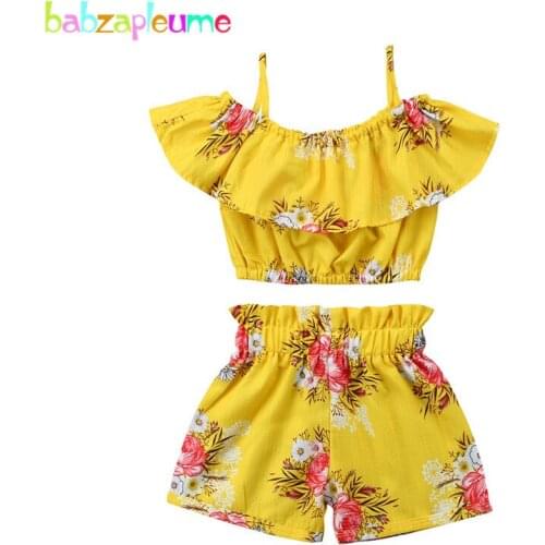 Babzapleume 2Piece Summer Clothing 2019 New Fashion Costume Baby Girls Outfits Flowers T-shirt+Shorts Children Clothes BC1778-1