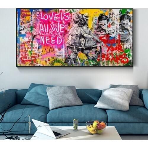 Banksy Art Love is All We Need Canvas Posters And Prints Graffiti Street Oil Paintings Wall Art Pictures for Home Decoration