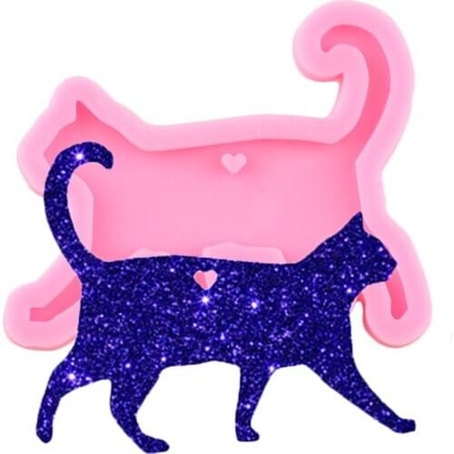 Shiny Glossy Cat Walking Necklace Jewelry Epoxy Mould Crafting Keychain Silicone Resin Molds Pendant Polymer Clay Moulds