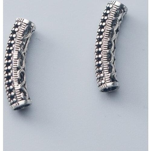 Retro Handmade Tube Silver Beads 22x5mm 925 Sterling Silver Hollow Craft Bracelets Spacer Beads DIY Jewelry Accessories For Gift