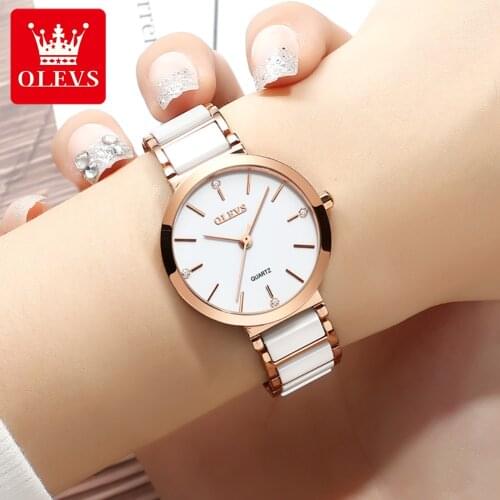 OLEVS Reloj Mujer Luxury Women Watches Rose Gold Ceramic strap Watch Womens Fashion Waterproof Wristwatch Zegarek Damski 5877