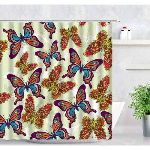 Color Butterfly Shower Curtains Animal Flowers Plant Natural Scenery Creative Modern Home Bathtub Decor Bathroom Hanging Curtain
