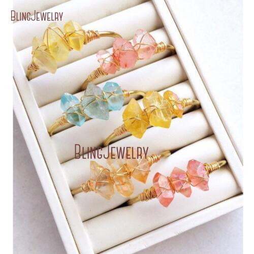 Rustic Bridal Jewelry Wire Wrap Quartz Cuff Bracelets Rough Stone Bracelet Rough Quartz Yellow Quartz Citrines Bracelet BM27729