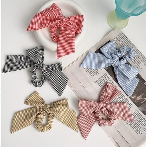 Children Cute Colors Plaid Bow Elastic Hair Bands Ponytail Holder Girls Lovely Scrunchies Rubber Bands Kids Hair Accessories