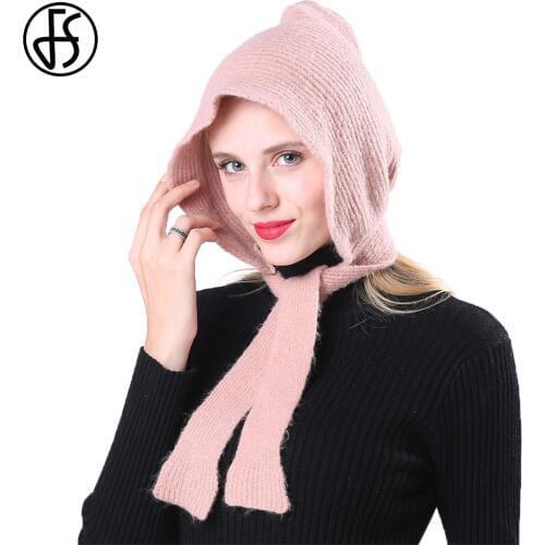 FS Womens Winter Hats Wool Slouchy Beanie With Earflap Fashion Ear Protection Sport Running Ski Knitted Warm Hat Bonnet