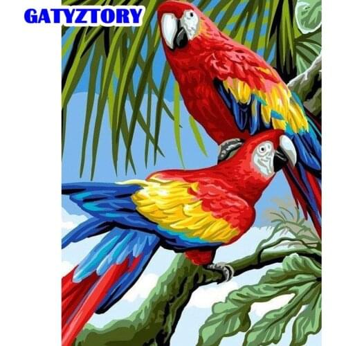 GATYZTORY Painting By Numbers Kits Frameless Two Parrot On Tree Scenery Oil Paints DIY Birthday For Kids Adults Unique Art Gift