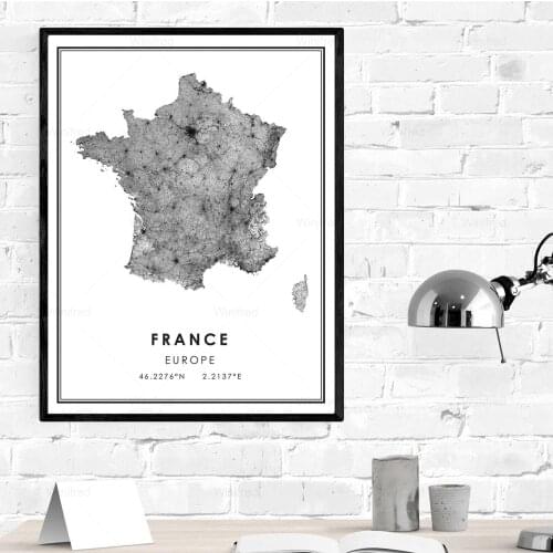 France Map Print Poster Modern Wall Art Canvas Painting France Europe Country City Map for Living Room Bedroom Home Decor
