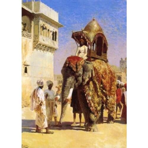 Handmade Oil Painting repro Edwin Lord Weeks Moguls Elephant