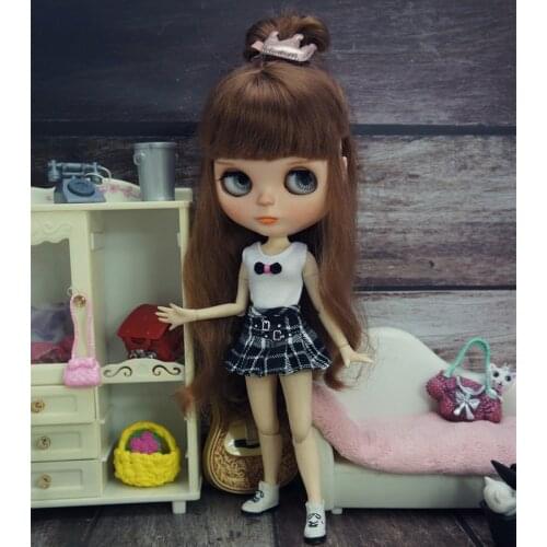 Fashion Doll Clothes Set For Blythe Doll Outfits White Tank Vest Plaid Pleat Skirt Dress For Blyth Doll 1/6 Doll Accessories