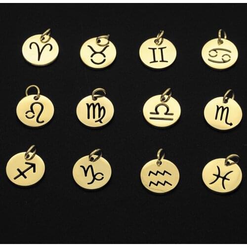 12pcs/set Zodiac Sign Stainless Steel Horoscope DIY Jewelry Charms Connector Wholesale Never Fade Top Quality