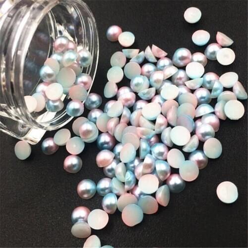 Fashion 3mm-8mm DIY Pink Gradient Rainbow Color Round Flatback Pearl Beads ABS Plastic Imitation Half Pearl Nail Arts Decoration