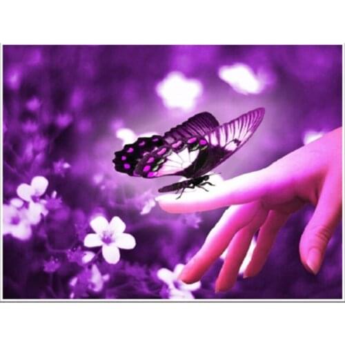 Diy Full Square/Round Diamond Painting Animal Butterfly on Finger Embroidery Crystal Drill Iris Girl Pattern Decor JX720