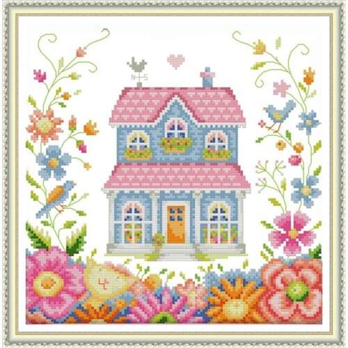 House and flowers counted 11CT 14CT Cross Stitch Set DIY DMC Chinese Cross-stitch Small cartoon Embroidery Needlework Home Decor