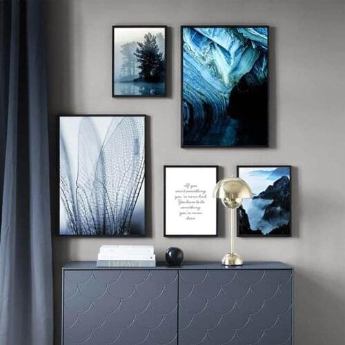 Wall Art Nordic Poster Blue Style Foggy Mountain Forest Home Decor Nature Scenery HD Print Scandinavian Canvas Painting Pictures