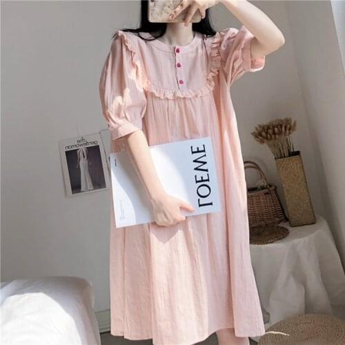 Cotton Nightgowns Women Gown Nighty Palace Vintage Long Sleepshirts Ladies Sexy Hot Erotic Lolita Homewear Suit Button White
